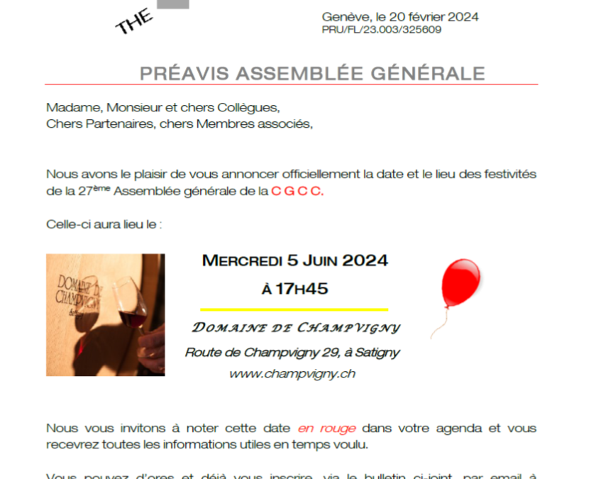 Assemblée générale 2024 : Mercredi 5 juin 2024